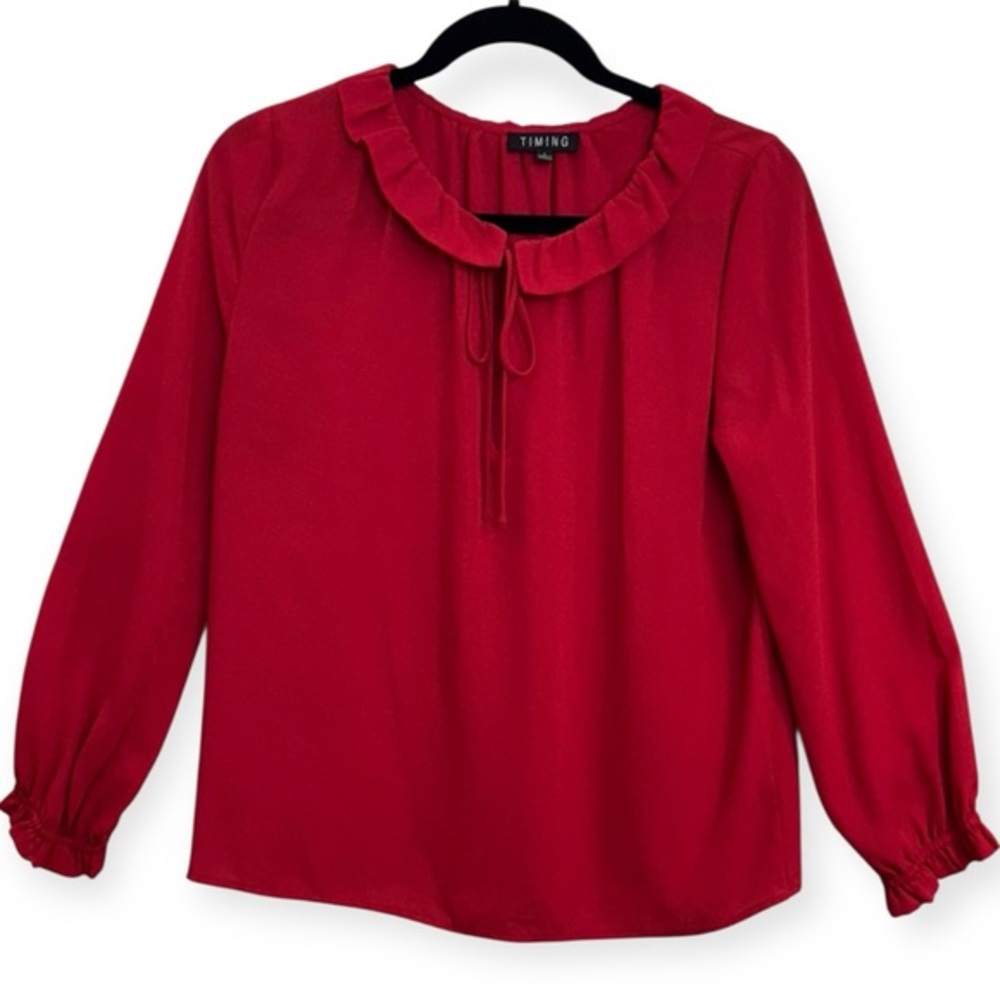 Timing Women’s Red Ruffle Blouse Size‎ L *282
